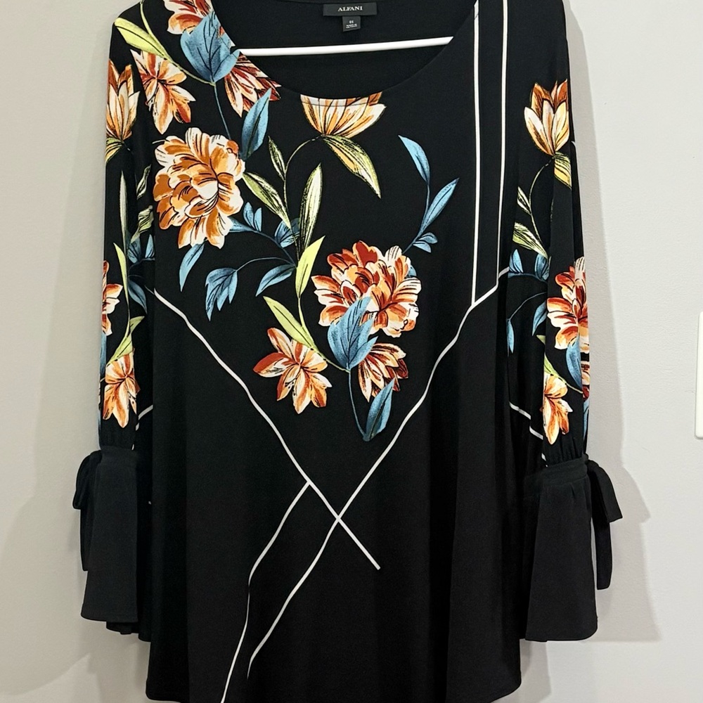 Alfani Black Dress with Orange Floral Design - Picture 2 of 9